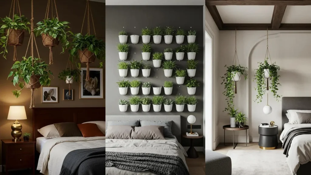 Inspirations chambres avec pots suspendus et plantes, textures douces, suspensions élégantes. Déco végétale.
