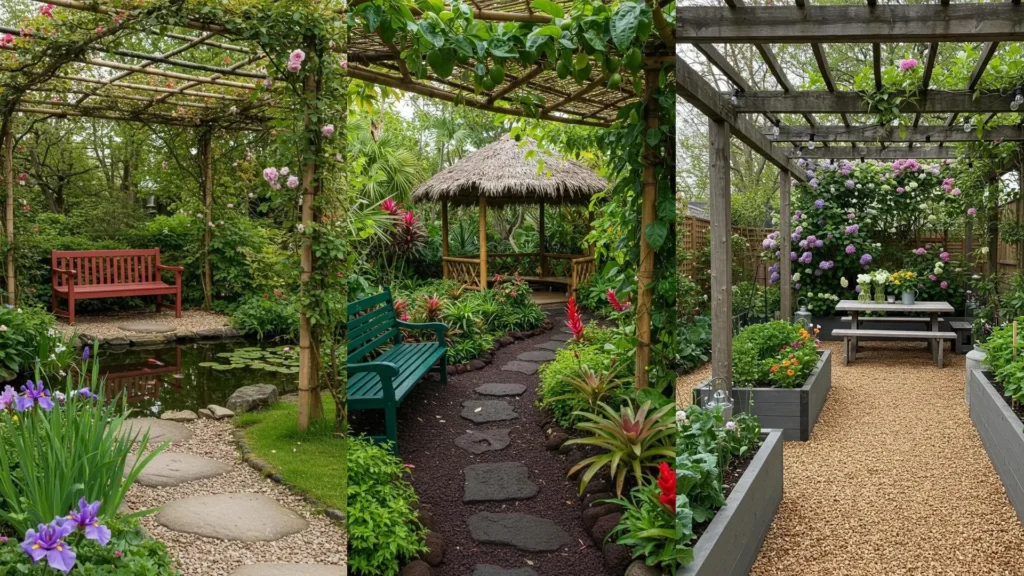 Magnifiques allées fleuries, bancs peints et pergolas végétalisées, inspirations pour un jardin de printemps.