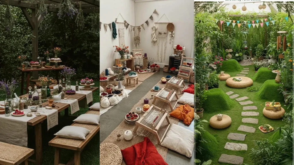 Décoration anniversaire enfant Montessori: matériaux naturels, activités créatives et jardin ludique.