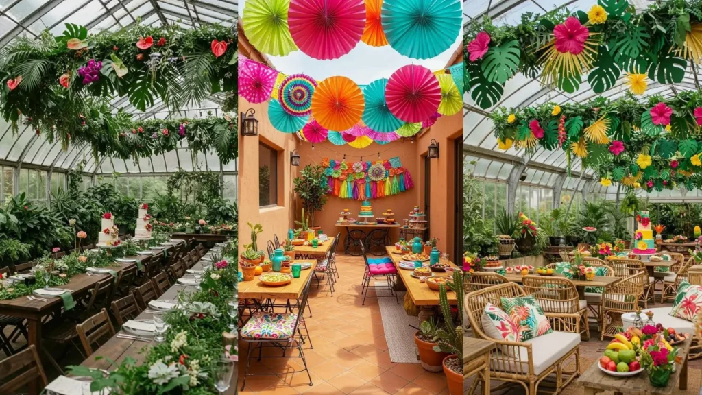 Fête décorée avec des guirlandes DIY vives, transformant l'espace en une ambiance personnalisée et joyeuse.