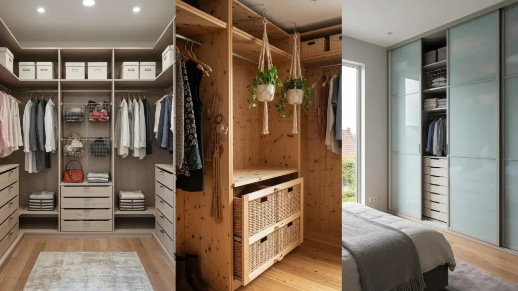 Dressing sur mesure moderne avec tiroirs modulables, paniers suspendus et astuces de rangement optimisées.