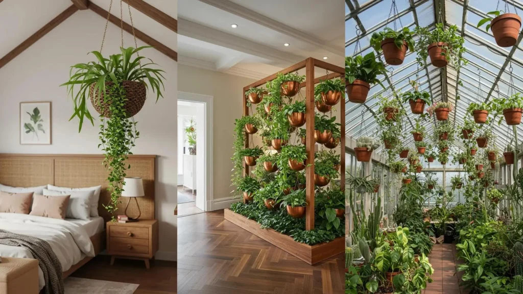 Des pots suspendus avec des plantes tombantes créent une jungle urbaine luxuriante pour un intérieur moderne.