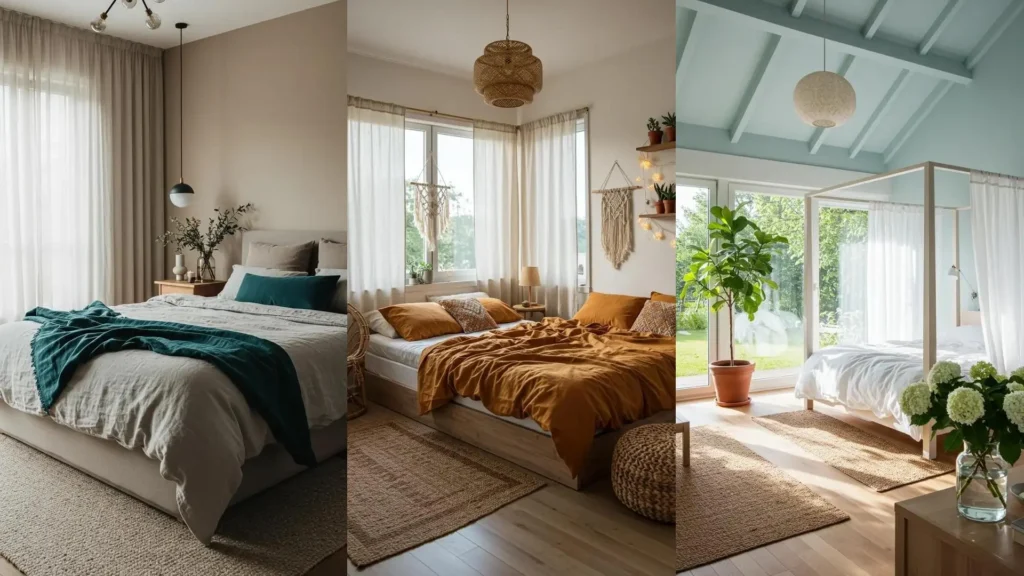 Adaptation de la décoration de chambre de l'été à l'hiver avec trois styles variés et chaleureux.