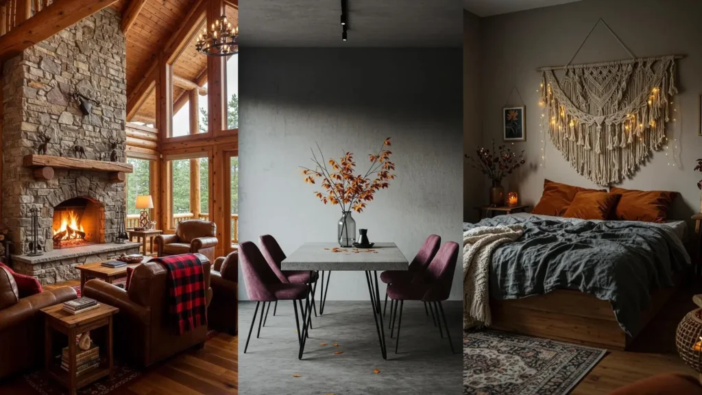 Déco automne-hiver raffinée: cheminée, textures naturelles, couleurs chaudes, plaids douillets et touches saisonnières.