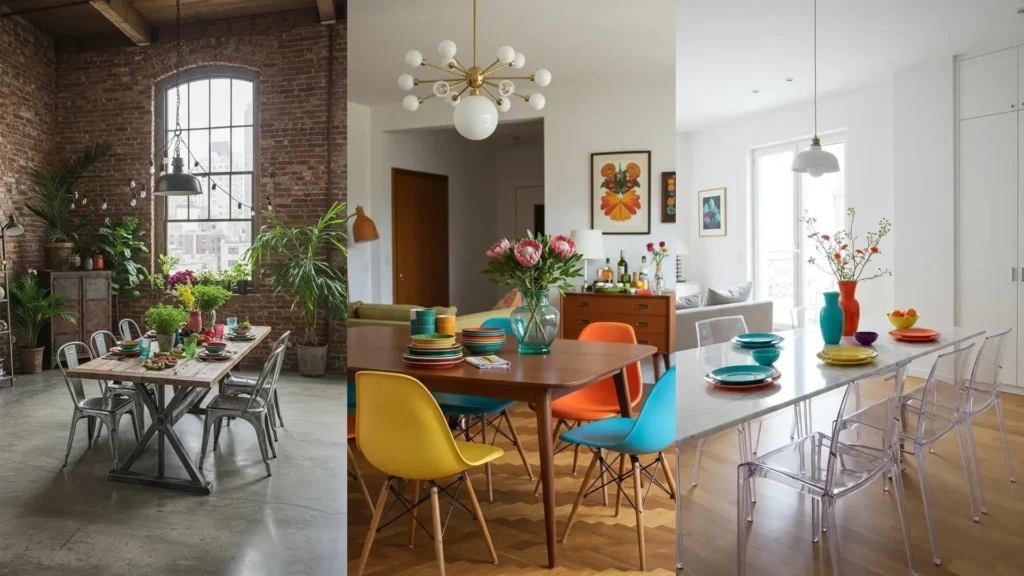 Vaisselle colorée et assiettes en céramique sur des tables dressées pour un repas d'été vitaminé.