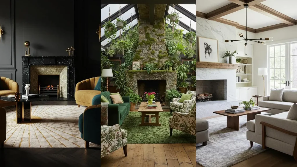 Trois salons chaleureux avec cheminées, bois brut et tapis moelleux pour une ambiance cosy.