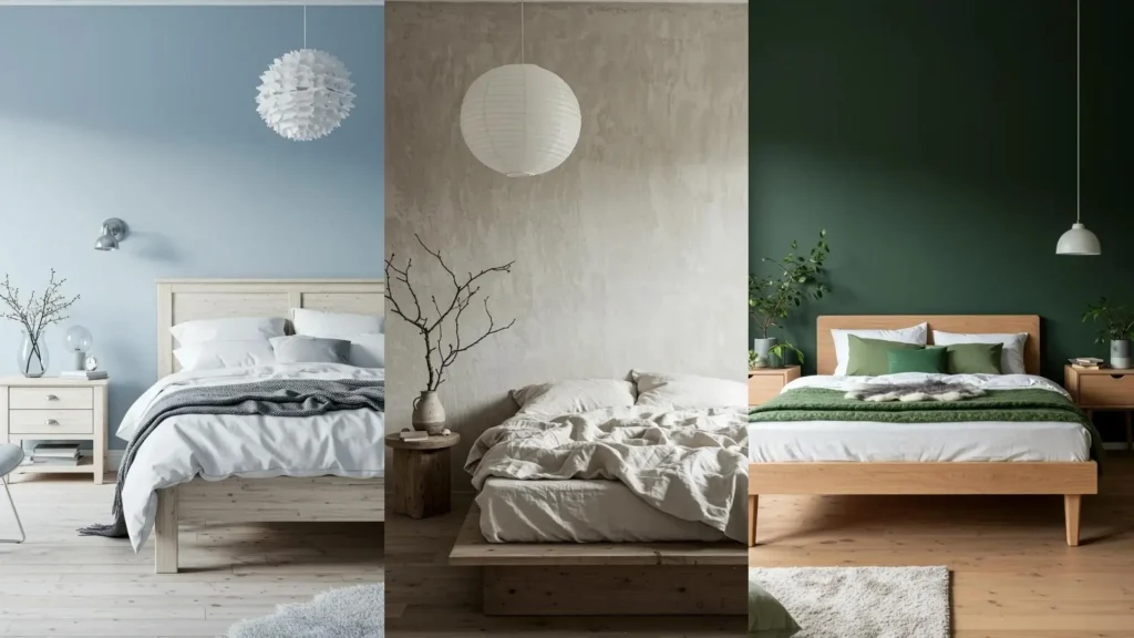 Chambres cosy scandinaves : 3 combinaisons couleur-matière inspirantes pour une ambiance hivernale chaleureuse.