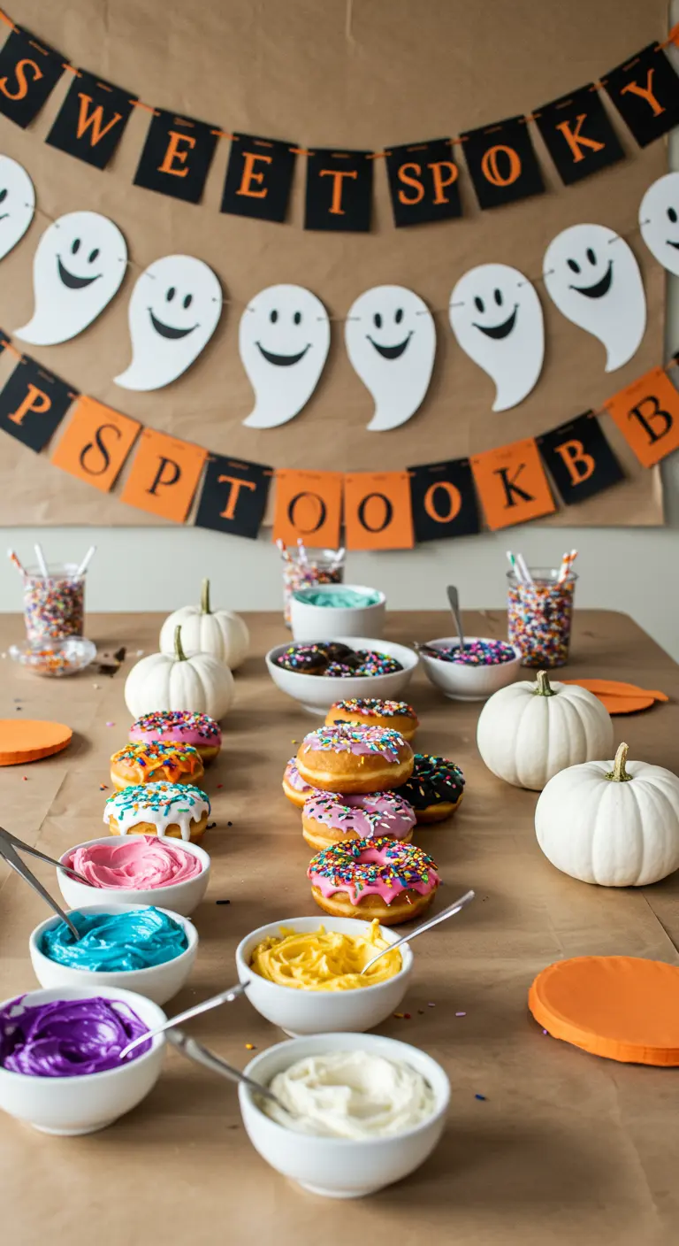 Bar à décoration de donuts pour une fête d'Halloween.