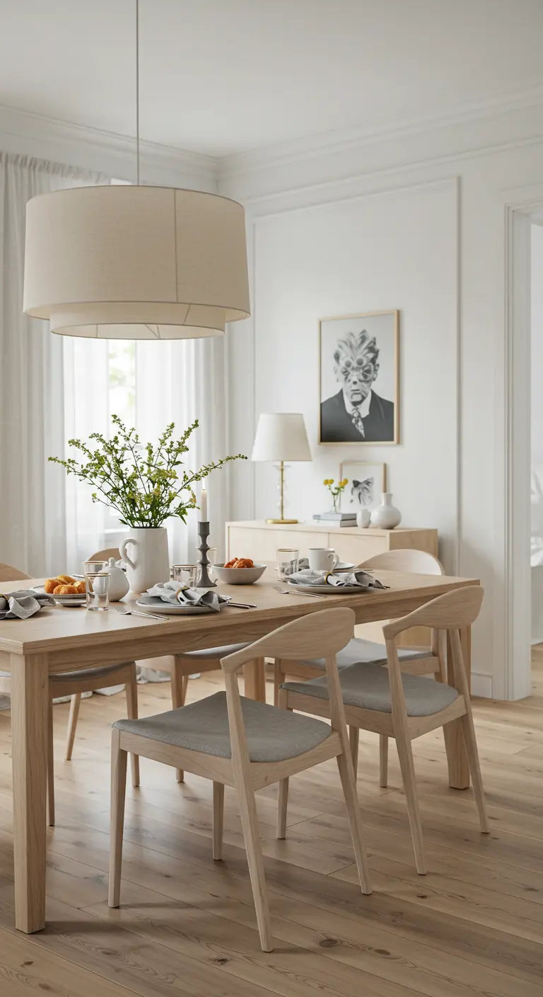 Serviette pliée en Calla minimaliste sur table en bois clair scandinave