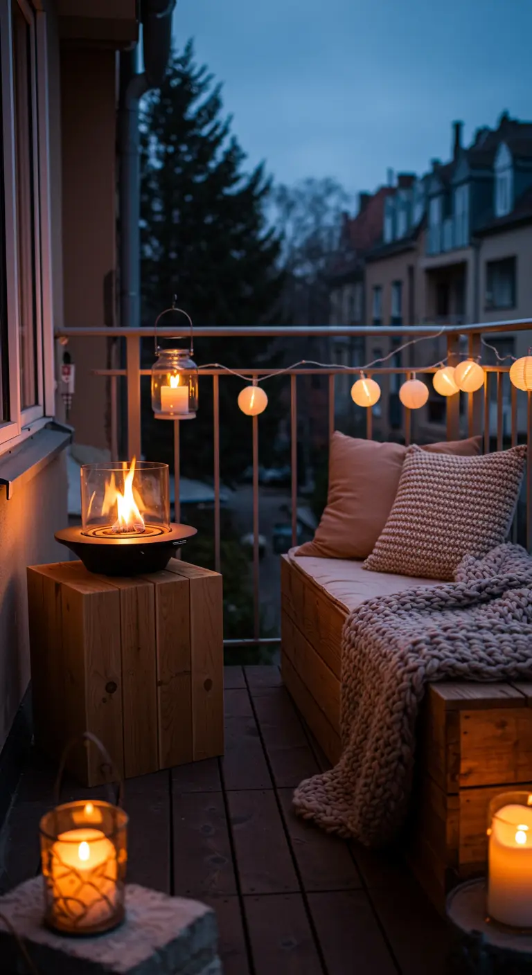Foyer de table sur un bloc de bois, créant une ambiance chaleureuse.