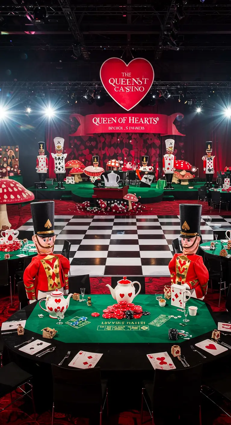 Scène de casino thématisée sur la Reine de Cœur d'Alice au pays des merveilles.