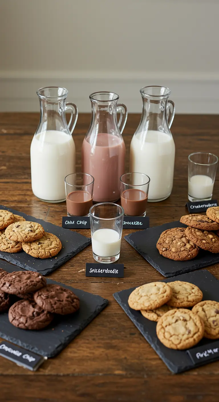 Bar de dégustation avec différents types de cookies et de lait.