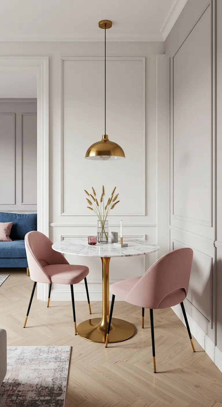 Petite table ronde avec soliflore d'épis de blé et bougie rose