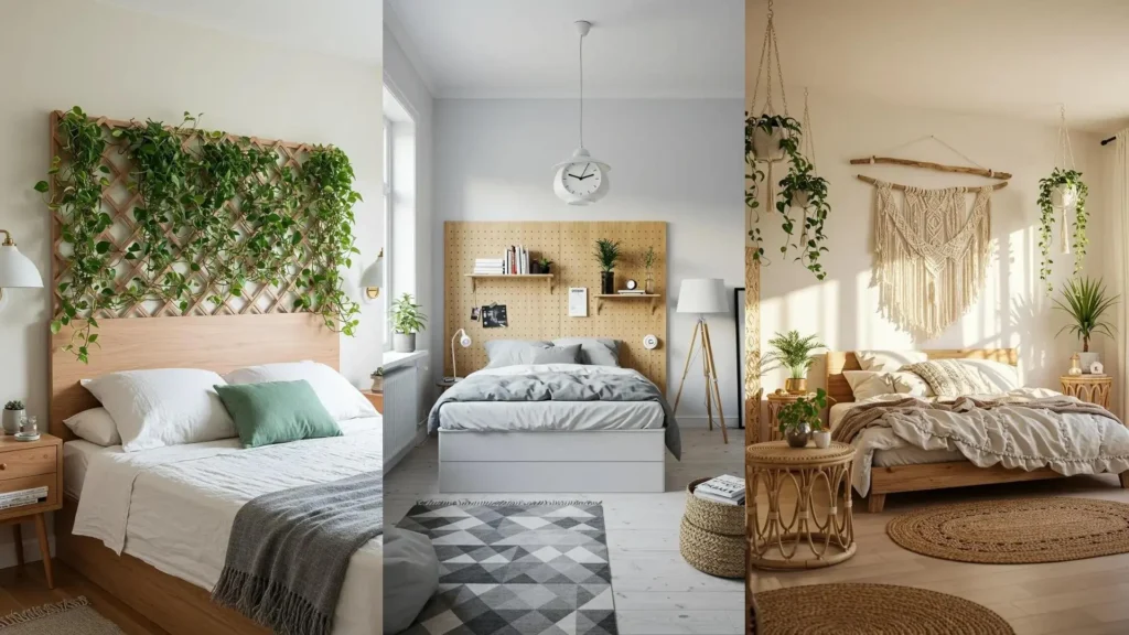 Idées de têtes de lit DIY : mur végétal, pegboard et macramé pour une chambre inspirante et originale.