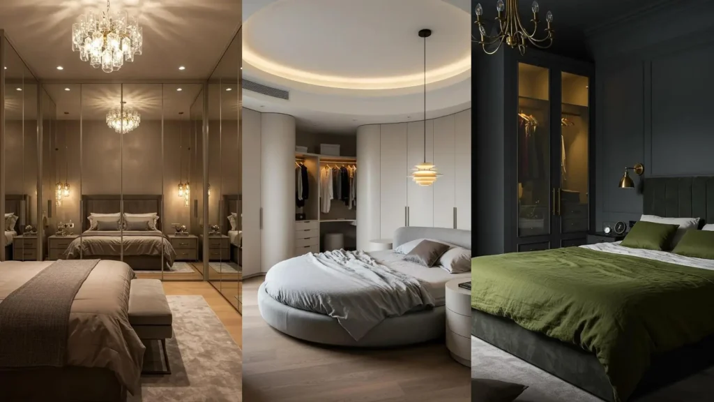 Inspiration déco chambre parentale: dressing intégré, éclairage doux, et literie en lin confortable.