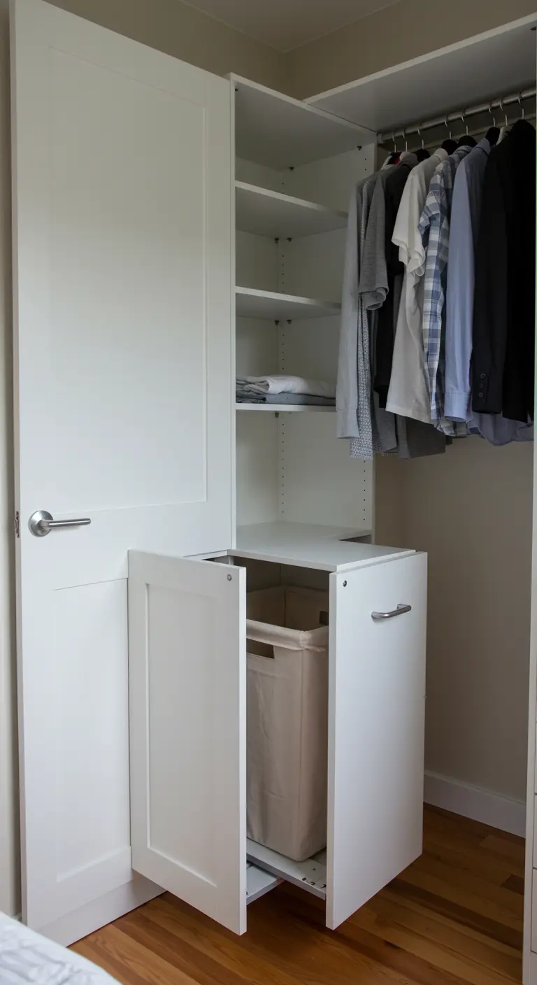 Module de placard bas avec un panier à linge coulissant et inclinable.