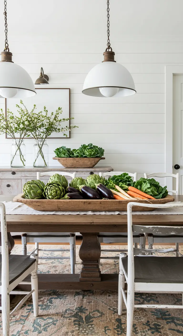 Un grand plat en bois rempli d'artichauts, d'aubergines et de carottes fraîches.