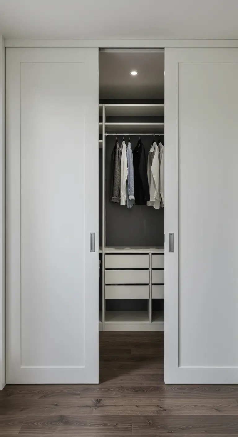 Dressing avec portes coulissantes blanches de style Shaker.