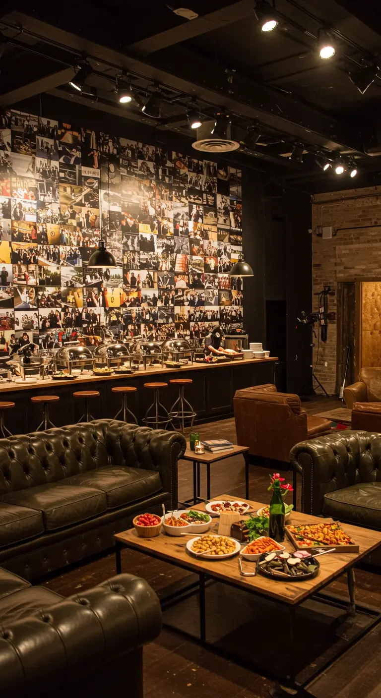 Grand mur entièrement recouvert d'un collage de photos en noir et blanc.